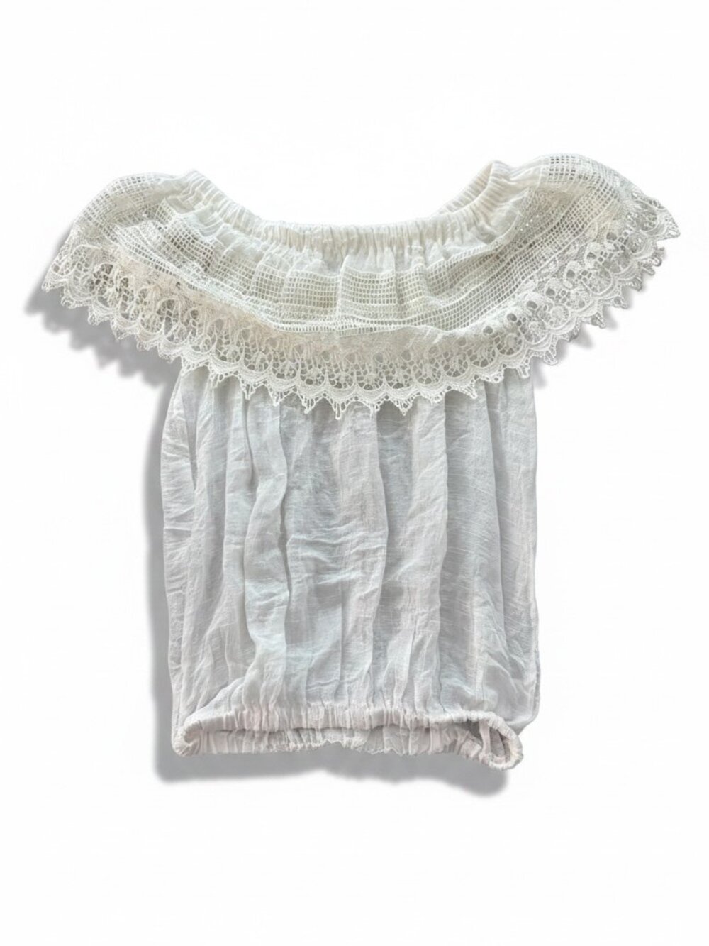 TOBI Off‑Shoulder Lace Trim Blouse – No Size Tag (Fits S/M)